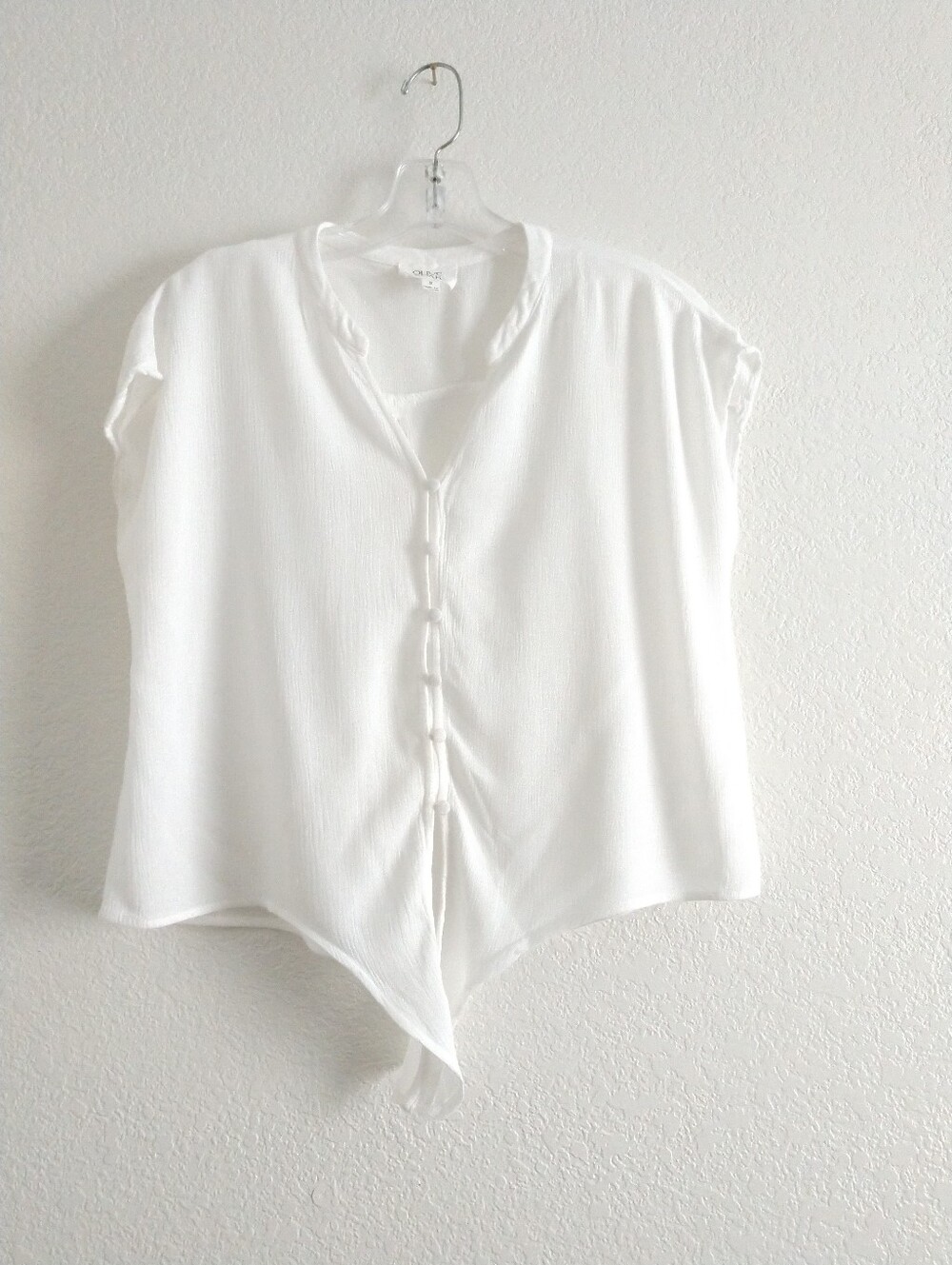 Cute Olive and Oak White CROP Tie Front Shirt Short Cap Sleeve Small Chest 36"
